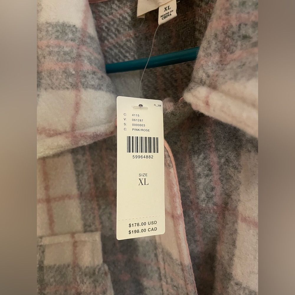 Anthropologie If By Sea Bobbie Plaid Oversized Pink and grey XL Jacket/ Coat NWT - Picture 3 of 11